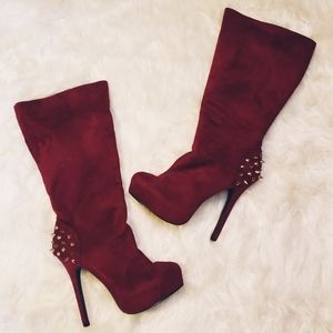 Shoe Republic LA studded maroon heel boots 8.5